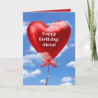 Birthday red heart balloon in clouds