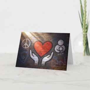 Birthday Red Heart Graffiti On a Brick Wall Card