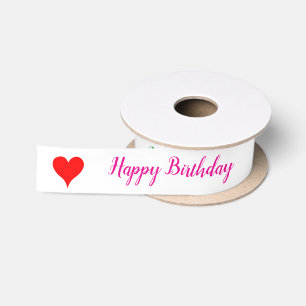 Birthday Red Hearts Pink Green Blue Satin Ribbon