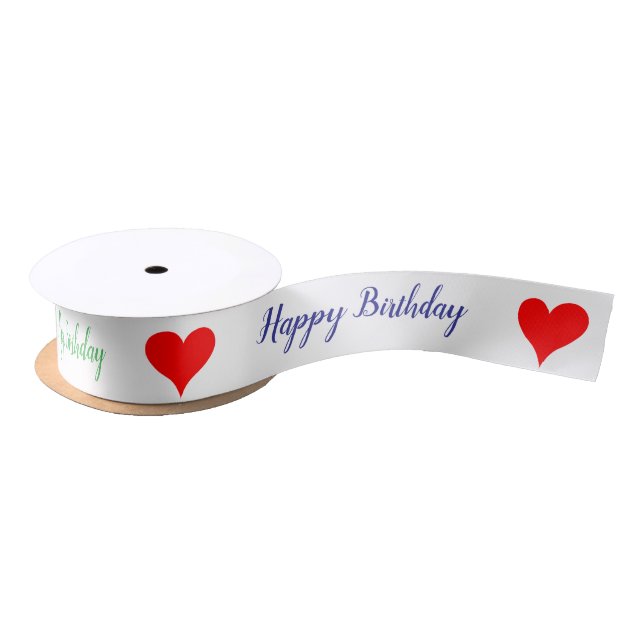 Birthday Red Hearts Pink Green Blue  Satin Ribbon
