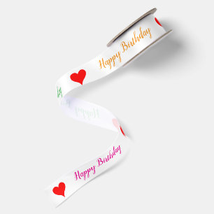 Birthday Red Hearts Pink Orange Green 1.5" Satin Ribbon
