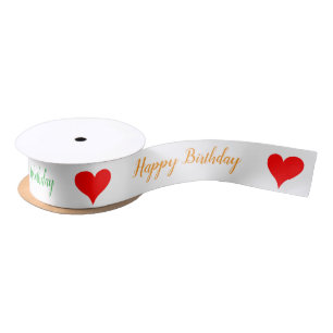 Birthday Red Hearts Pink Orange Green Satin Ribbon