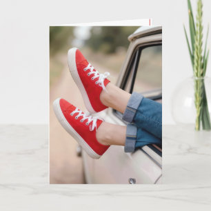 Birthday Red Sneakers Hanging Out Truck Window Card