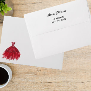 Birthday red white dress return address envelope