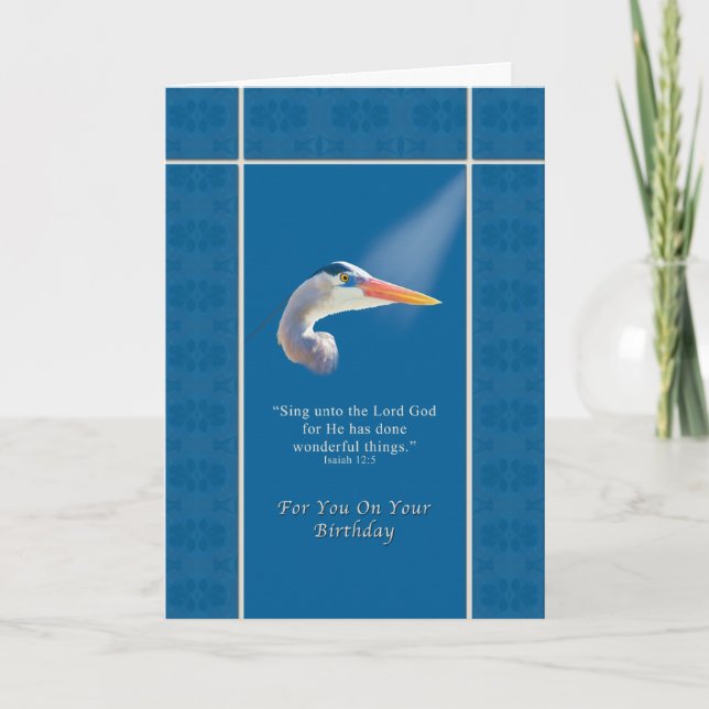 Birthday,  Religious, Great Blue Heron Bird Card (Front)