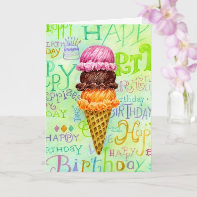 Birthday Religious Ice Cream Cone Blessings   Card (Orchid)