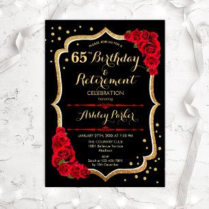 Birthday & Retirement Party - Black Gold Red Invitation