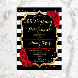 Birthday & Retirement Party - Black Red Gold Invitation