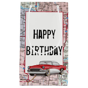 Birthday Retro Buick On Map Small Gift Bag