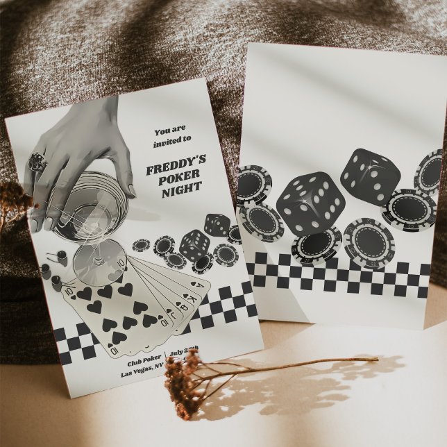 Birthday Retro Poker Night Cocktail Party Invite (Birthday Retro Poker Night Cocktail Party Invite)