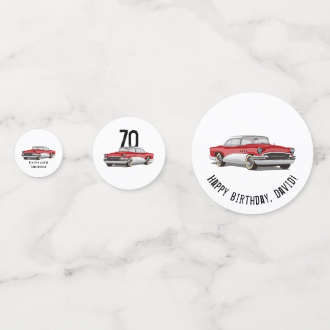 Birthday Retro Red and White Buick Confetti (Fronts)