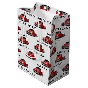 Birthday Retro Red Truck Medium Gift Bag