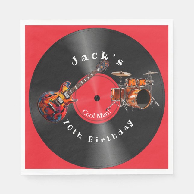 Birthday Retro Vinyl Record Rock Music Guitar Napkin (Front)