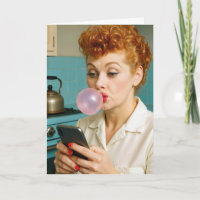 Birthday Retro Woman Texting On a Cell Phone