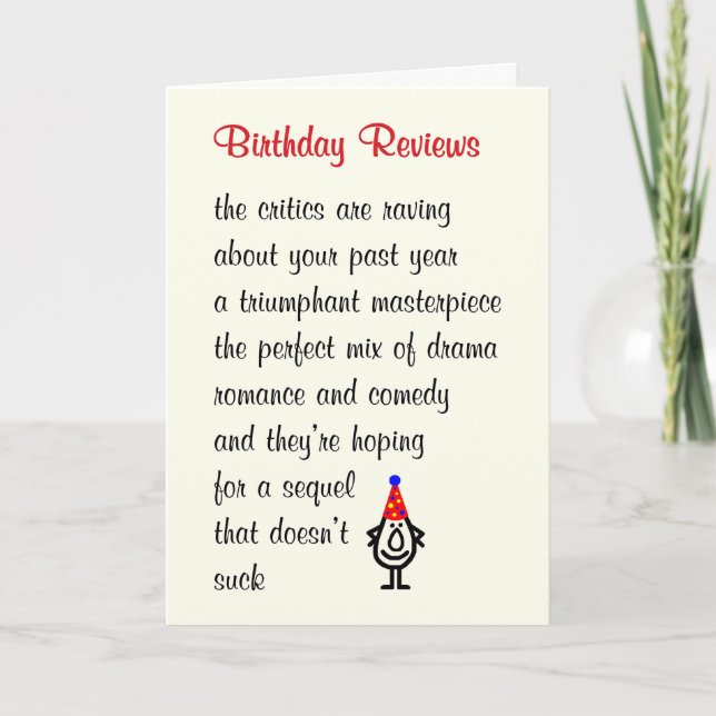 Birthday Reviews A Funny Happy Birthday Poem Thank You Card (Front)
