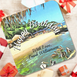 Birthday River Meets Ocean 0330 Square Sticker