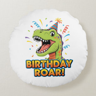 Birthday Roar Cute Dinosaur Birthday Party Design Round Cushion