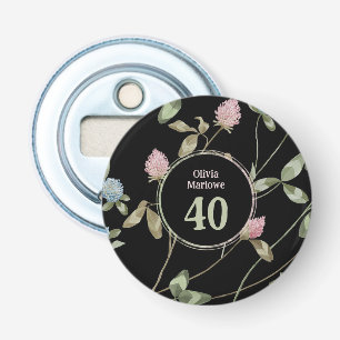 Birthday Romantic Black Pink Clover Floral Bottle Opener