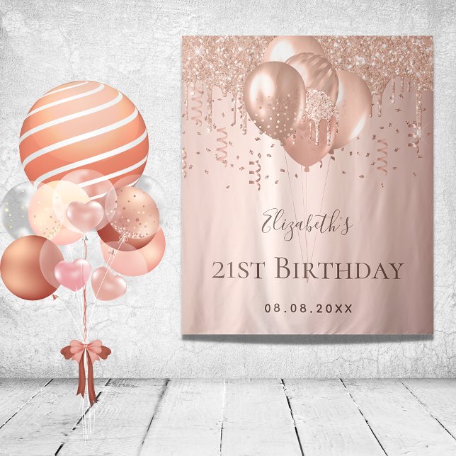 Birthday rose gold balloons name tapestry (Creator Uploaded)