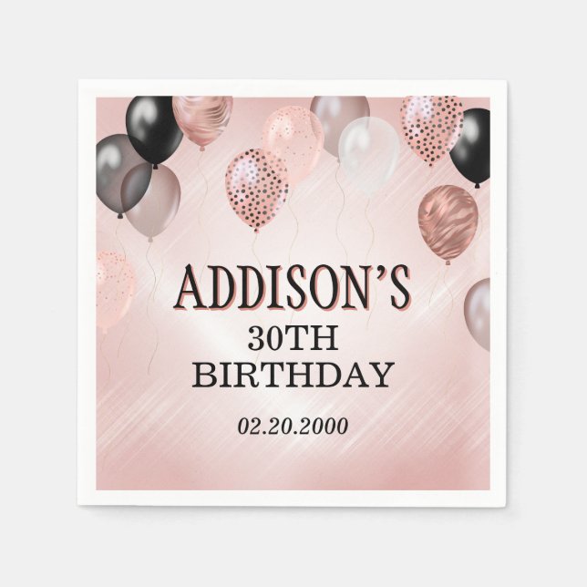 Birthday Rose Gold Balloons Napkin (Front)