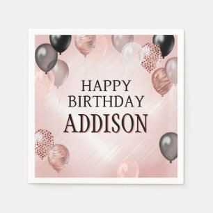 Birthday Rose Gold Balloons Napkin