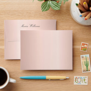 Birthday rose gold blus glitter return address envelope