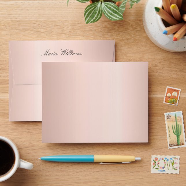 Birthday rose gold blus glitter return address envelope (Desk)