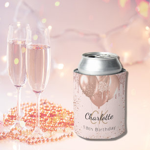 Birthday rose gold blush balloons monogram name can cooler