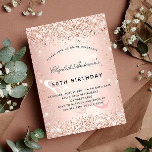 Birthday rose gold blush butterfly luxury invitation