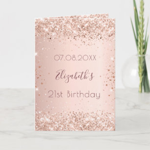 Birthday rose gold blush glitter custom photo card