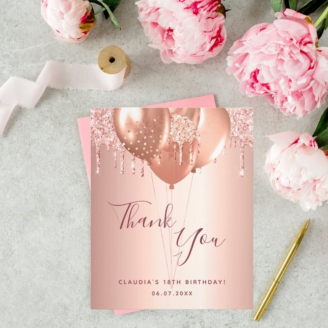 Birthday rose gold blush glitter thank you budget flyer (Creator Uploaded)