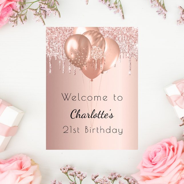 Birthday rose gold blush glitter welcome  poster (Creator Uploaded)