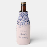 Birthday rose gold blush navy blue glitter name