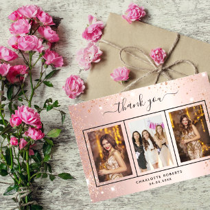 Birthday rose gold blush photo  thank you card