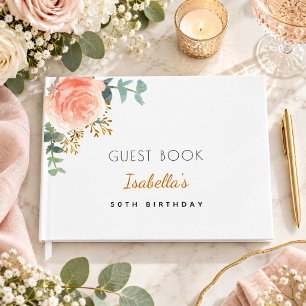 Birthday rose gold blush pink eucalyptus name guest book