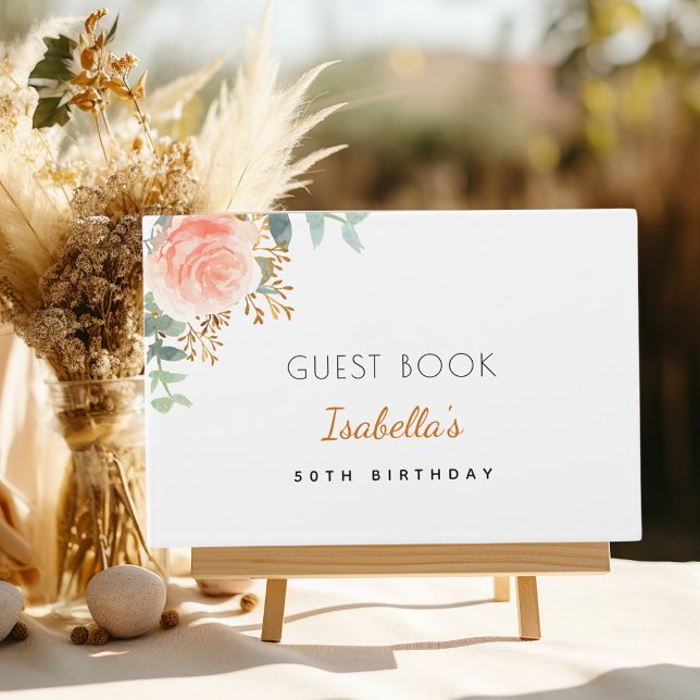 Birthday rose gold blush pink eucalyptus name guest book (Creator Uploaded)