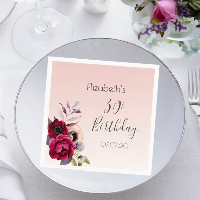 Birthday rose gold blush pink floral name napkin (Creator Uploaded)