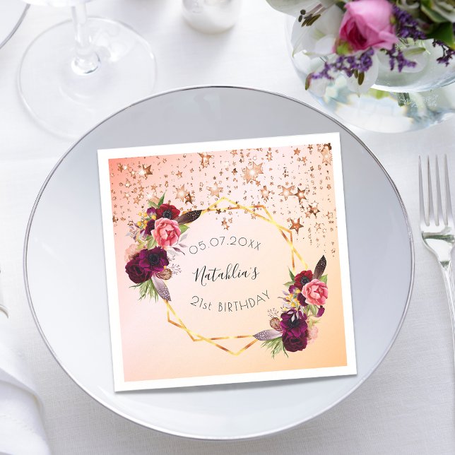 Birthday rose gold blush pink geometric monogram napkin (Creator Uploaded)
