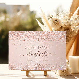 Birthday rose gold blush pink guest book