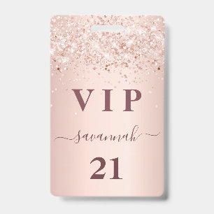 Birthday rose gold blush pink name vip  ID badge