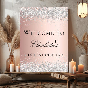 Birthday rose gold blush silver glitter welcome  poster