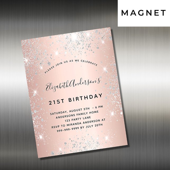 Birthday rose gold blush silver invitation magnet (Creator Uploaded)