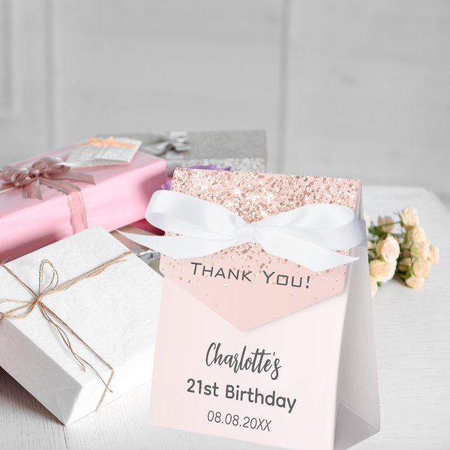 Birthday rose gold blush sparkles name thank you favour box (Creator Uploaded)