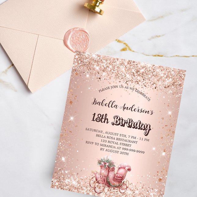Birthday rose gold carriage budget invitation (Creator Uploaded)