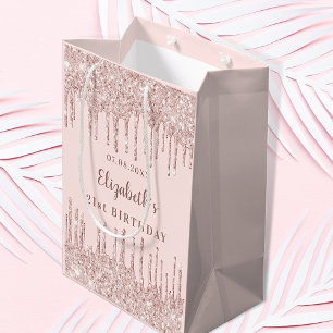 Birthday rose gold drips medium gift bag