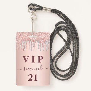 Birthday rose gold drips pink silver vip ID badge