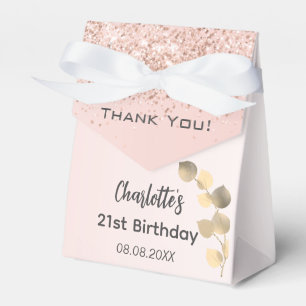 Birthday rose gold eucalyptus glitter thank you favour box