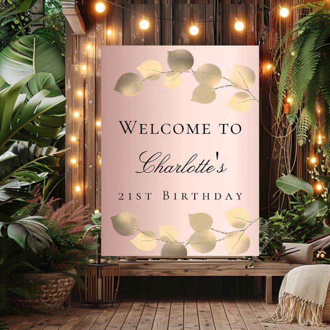Birthday rose gold eucalyptus golden welcome poster (Creator Uploaded)