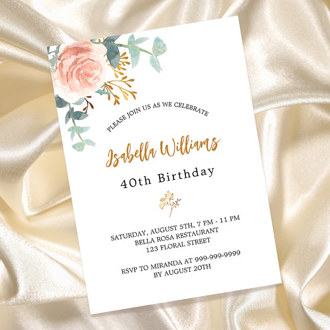 Birthday rose gold floral eucalyptus greenery invitation (Creator Uploaded)