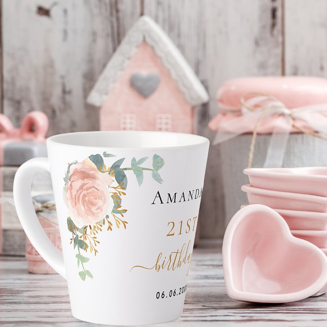 Birthday rose gold florals eucalyptus name  latte mug (Creator Uploaded)